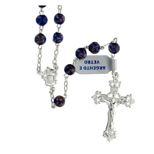 Rosary with beads in blue and gold glass 6 mm 925 silver 1
