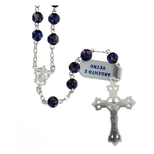 Rosary with beads in blue and gold glass 6 mm 925 silver 2
