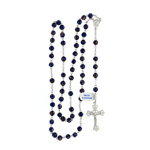 Rosary with beads in blue and gold glass 6 mm 925 silver 4