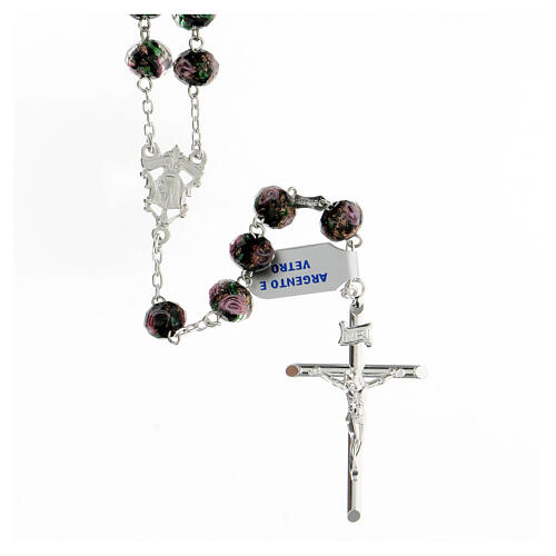 Rosary with beads in black glass 6 mm 925 silver 1