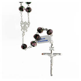 Silver rosary with 8x10 mm glass beads black rosettes