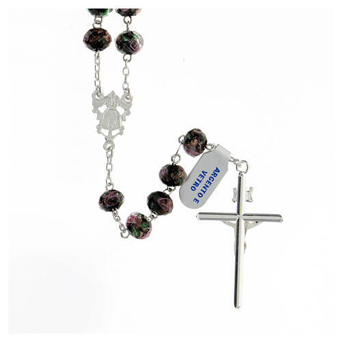 Silver rosary with 8x10 mm glass beads black rosettes 2
