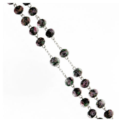 Silver rosary with 8x10 mm glass beads black rosettes 3
