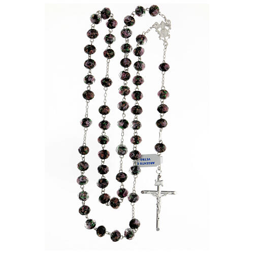 Silver rosary with 8x10 mm glass beads black rosettes 4