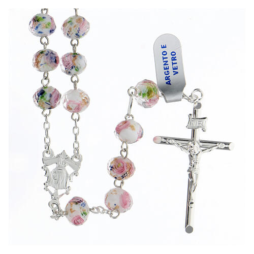 Rosary with beads in white glass 6 mm 925 silver 1