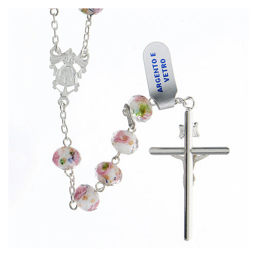 Rosary with beads in white glass 6 mm 925 silver 2