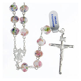 925 silver rosary with glass faceted beads 8x10 mm white rosettes