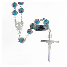 925 silver rosary tubular cross glass beads 8x10 mm light blue rosettes
