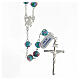 925 silver rosary tubular cross glass beads 8x10 mm light blue rosettes s1