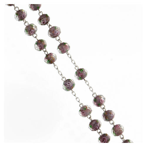 Rosenkranz aus 925er Silber mit violetten Glasperlen und Rosen, 8x10 mm 3