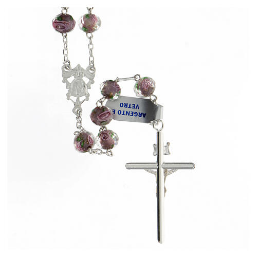 Rosary with beads in purple glass 6 mm 925 silver 2
