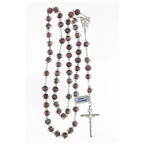 Rosary with beads in purple glass 6 mm 925 silver 4