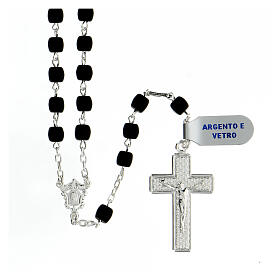 Rosary 925 silver glass beads 6x6 mm sandblasted black