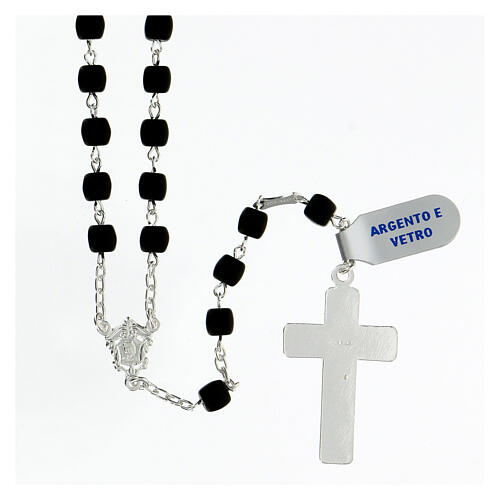 Rosary 925 silver glass beads 6x6 mm sandblasted black 2