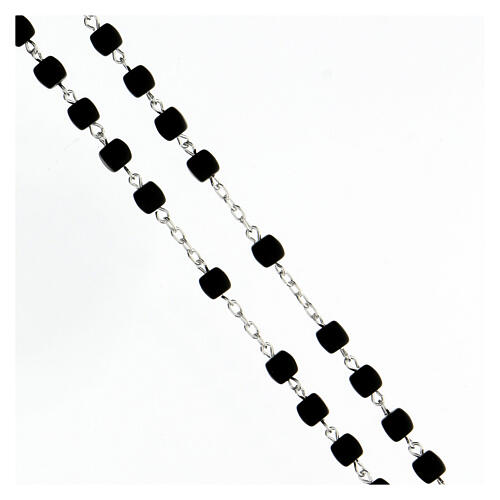 Rosary 925 silver glass beads 6x6 mm sandblasted black 3