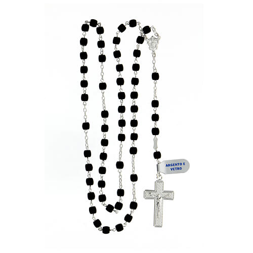 Rosary 925 silver glass beads 6x6 mm sandblasted black 4