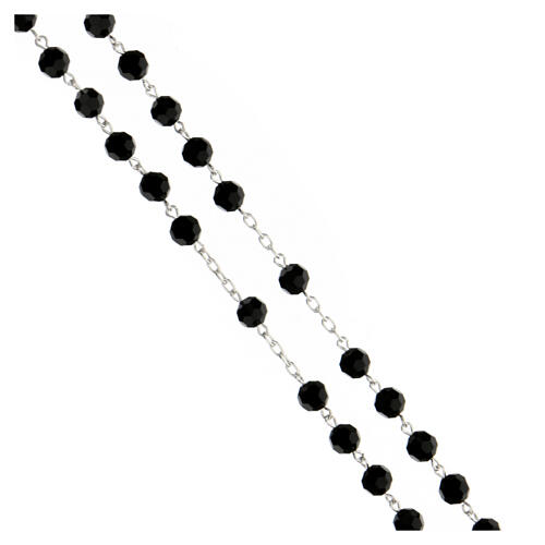 Rosenkranz aus 925er Silber und schwarzen Kristallperlen mit modernem Kreuz, 6 mm 3