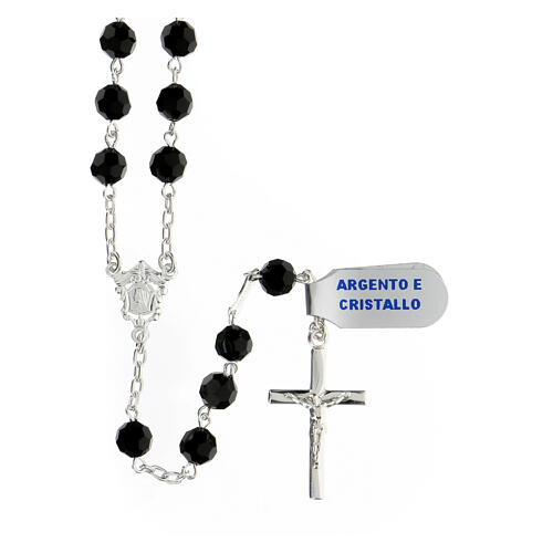 Rosary with beads in black crystal 6 mm 925 silver 1