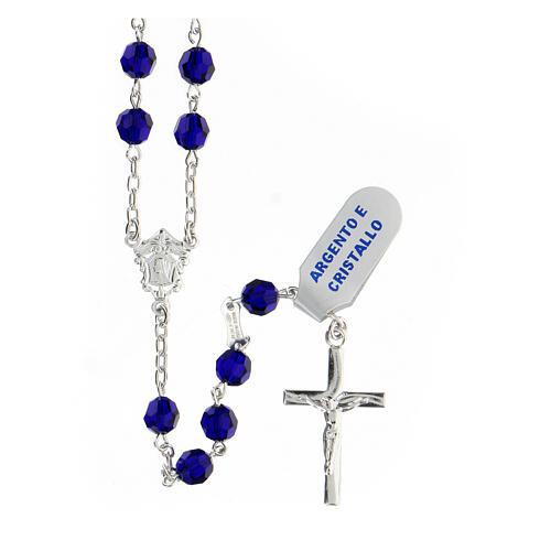 Rosenkranz aus 925er Silber und blauen Kristallperlen mit Kreuz, 6 mm 1