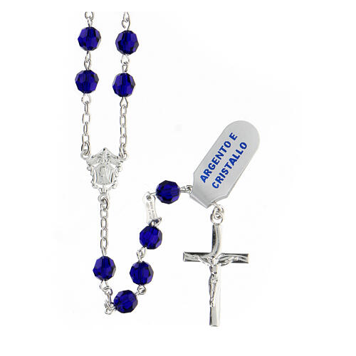 Rosary with beads in blue crystal 6 mm 925 silver 1