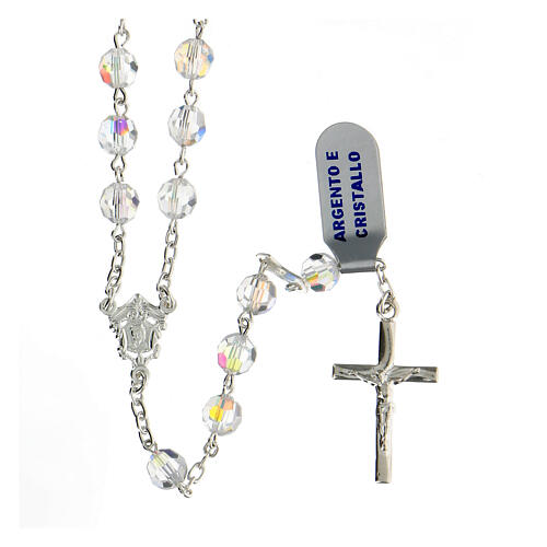White crystal rosary 6 mm beads 925 silver crucifix 1