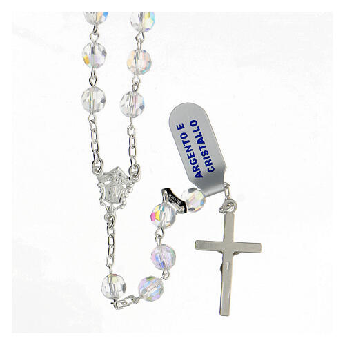 White crystal rosary 6 mm beads 925 silver crucifix 2