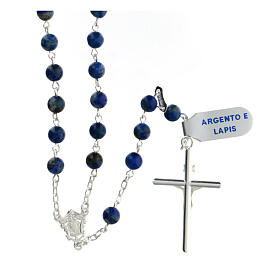 Chapelet argent 925 grains sphères lapis-lazuli 6 mm croix tubulaire