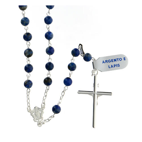 Chapelet argent 925 grains sphères lapis-lazuli 6 mm croix tubulaire 2