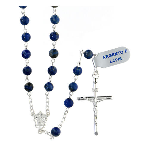 925 silver rosary beads lapis lazuli beads 6 mm tubular cross 1