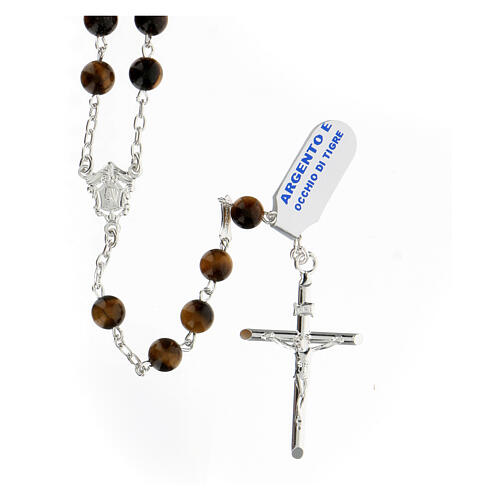 Rosary with beads in tiger's eye 6 mm 925 silver 1