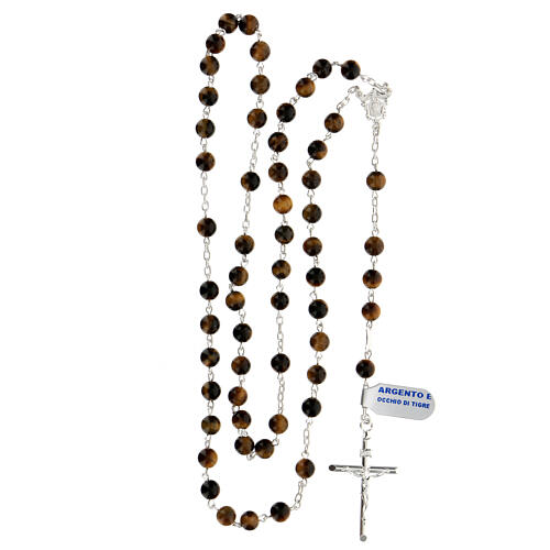 Rosary with beads in tiger's eye 6 mm 925 silver 4