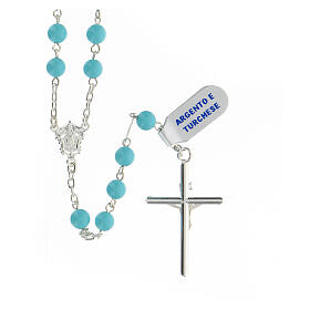 925 silver rosary with turquoise beads, hard stone 6 mm with Mary centerpiece