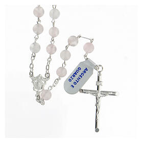 Rose quartz rosary 6 mm beads tubular cross 925 silver