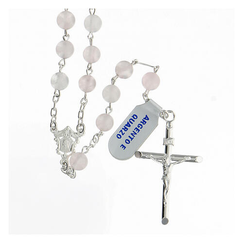 Rose quartz rosary 6 mm beads tubular cross 925 silver 1