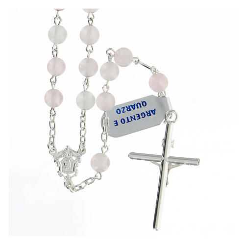 Rose quartz rosary 6 mm beads tubular cross 925 silver 2