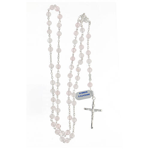 Rose quartz rosary 6 mm beads tubular cross 925 silver 4