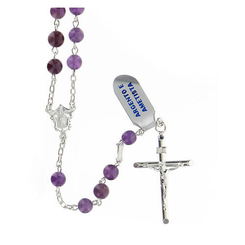 Rosary with spherical beads in violet amethyst 6 mm 925 silver 1