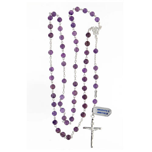 Rosary with spherical beads in violet amethyst 6 mm 925 silver 4