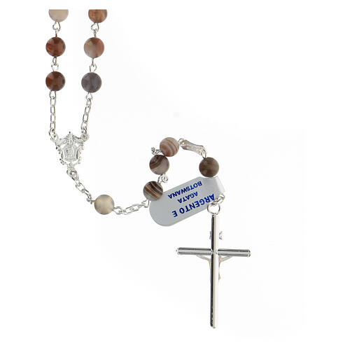 Botswana agate rosary beads 6 mm silver 925 tubular cross 2