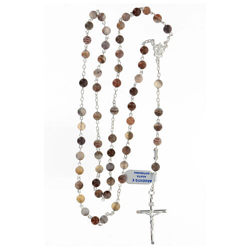 Botswana agate rosary beads 6 mm silver 925 tubular cross 4