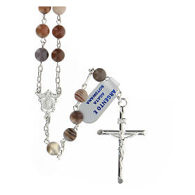 Rosary with Botswana agate 6 mm beads 925 silver tubular cross