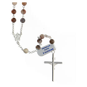 Rosary with Botswana agate 6 mm beads 925 silver tubular cross