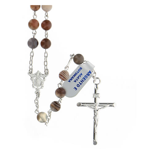 Rosary with Botswana agate 6 mm beads 925 silver tubular cross 1