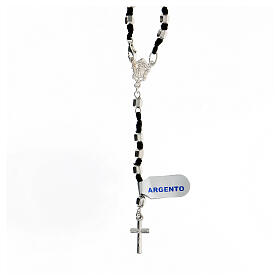 Rosary of 925 silver, black rope, 5 mm black hexagonal beads and clasp