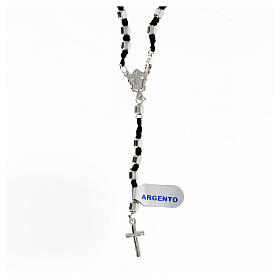 Rosary of 925 silver, black rope, 5 mm black hexagonal beads and clasp