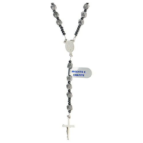 Rosary necklace of 925 silver with hematite beads of 6 mm and Miraculous Medal 2