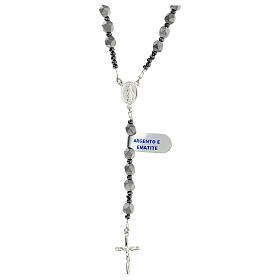 Rosary in 925 silver hematite beads 6 mm Miraculous cross