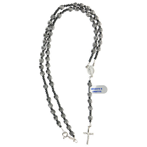 Rosary in 925 silver hematite beads 6 mm Miraculous cross 4