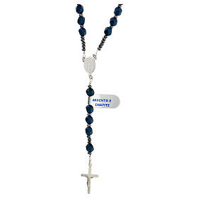 Rosary necklace of 925 silver with blue hematite beads of 6 mm and Miraculous Medal