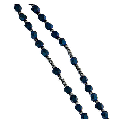 Rosary necklace of 925 silver with blue hematite beads of 6 mm and Miraculous Medal 3